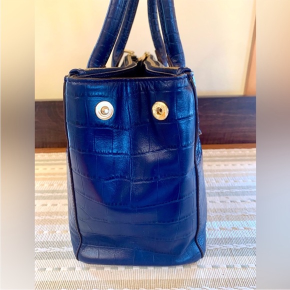 💙 Beautiful‼️ Ralph Lauren navy leather croc
embossed double zip two-way satchel - Picture 7 of 14